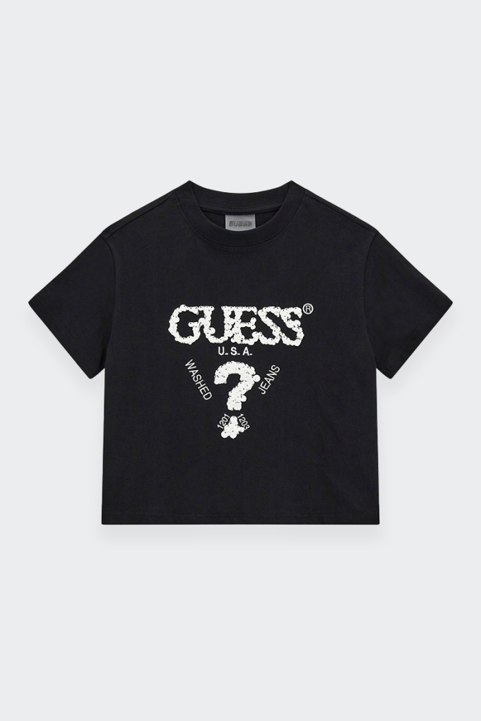 Guess BLACK CROP LOGO SEQUINS T-SHIRT