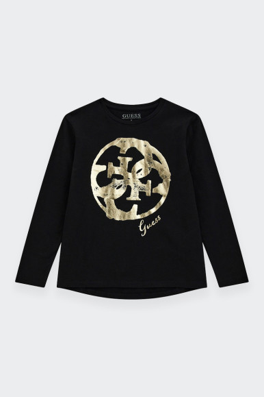 Guess BLACK LONG SLEEVE T-SHIRT GOLD LOGO