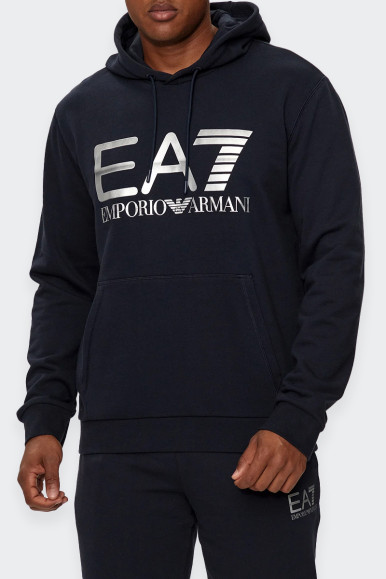 EA7 Emporio Armani FELPA BLU CON CAPPUCCIO MAXI LOGO