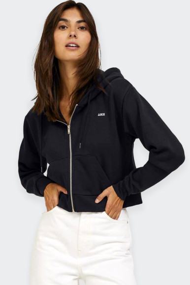 Jack & Jones BLACK CROPPED ZIP SWEATSHIRT