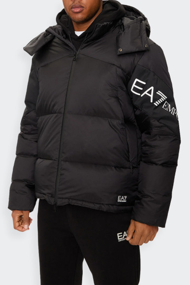 EA7 Emporio Armani BLACK DOWN JACKET WITH HOOD