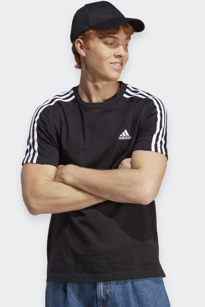 Adidas T-SHIRT STRIPES MANICHE CORTE NERA