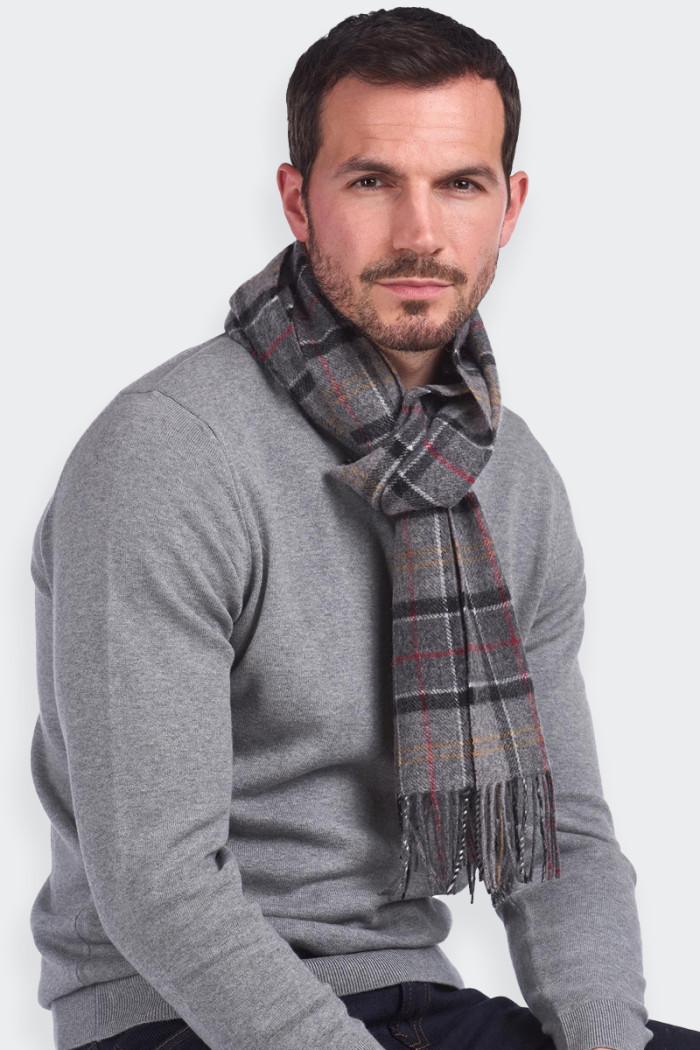 Barbour SCIARPA TARTAN IN LANA D'AGNELLO GRIGIA