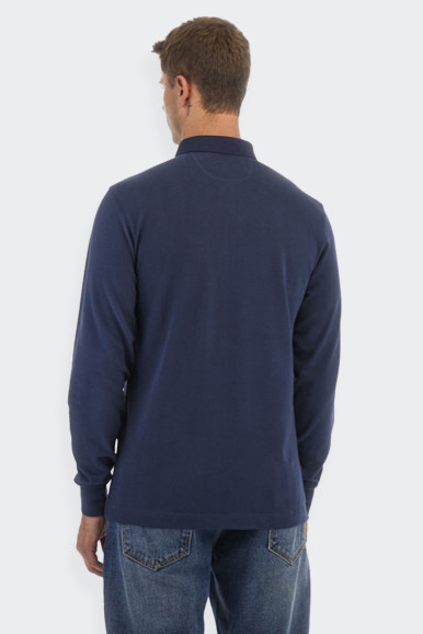 La Martina POLO BLU NAVY BASIC A MANICA LUNGA